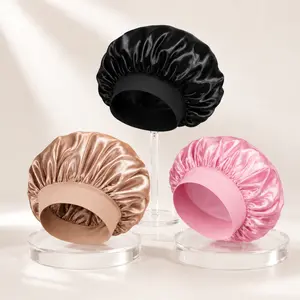 Satin Sleep Hair Bonnet Set Silk Hair Wrap for Curly Natural Hair Soft Elastic Band Women Night Cap for Frizz Control