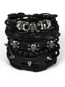 Punk Style Skull & Rivet Design Bangle Bracelet, Goth Braided & Beaded Bracelet for Both Men & Women, Trendy All-match & Exquisite Jewelry for Birthday Gift, Halloween, Gothic Witch Jewelry