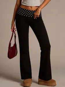 Women's Y2K Polka Dot Flare Pants, Soft Elastic Boot Cut Fitted Leggings, Retro Style, Comfortable Casual Wear, Tiktok Trendy Fashion