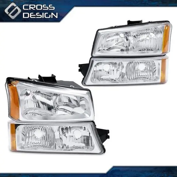CROSSDESIGN Chrome Amber Corner Headlights & Signal Lamps - Automotive Front Side Lights for 2003-06 Chevy Silverado
