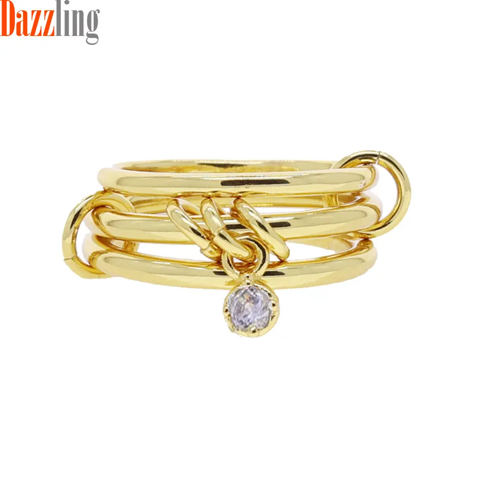 Golden 3 ring round zircon