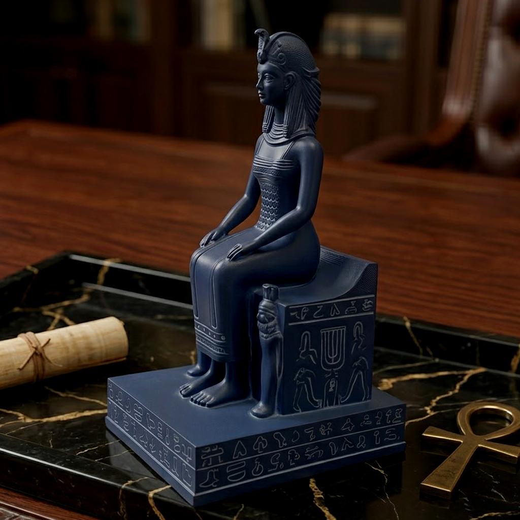 Ancient Egyptian Goddess Isis Seated on Throne Statue - Black Resin Nefertari Queen Sculpture with Hieroglyphic Base | Divine Feminine Home Decor, Spiritual Altar Figurine | Large Mythological Collectible Art Gift