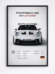 Porsche 992 GT3RS Poster Decor Luxury Print Wall Art | Decor With Black Frame | Gift for Car Lovers