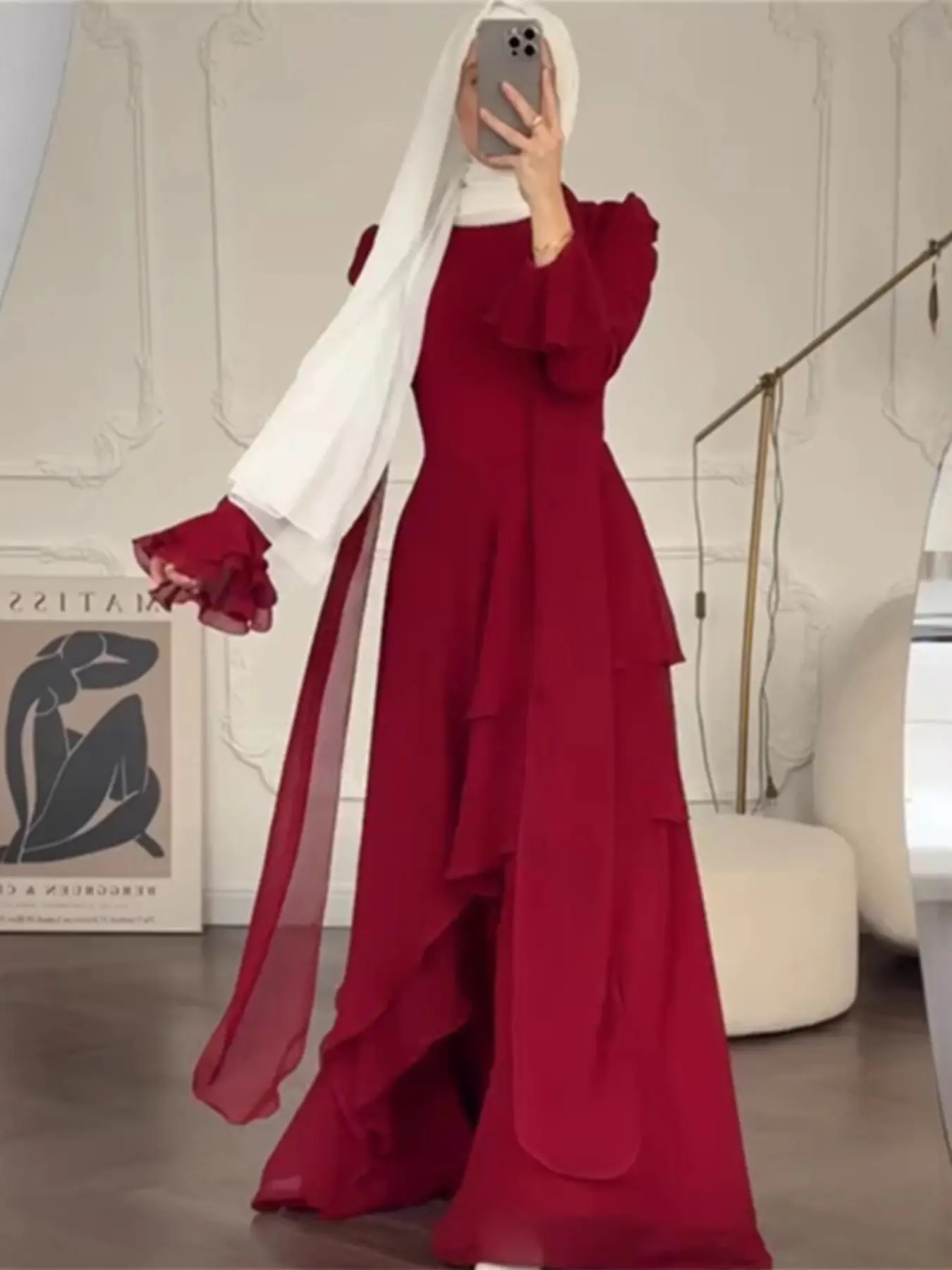 Women's Solid Color Long Sleeve Maxi Dress - Elegant Fashion All-Season Wear, Modest Style Dress, Comfortable for Daily & Party Occasions, Modest Muslim Outfits, Modest Muslim Clothing, Modest Dresses