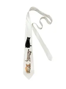 Cute Cat Print Satin Tie for Men & Women, Vintage Casual Style Accessory, Personalized All-Season Woven Fabric Neckwear, Perfect Party Wear, Square Tie, Casual Elegant Tie