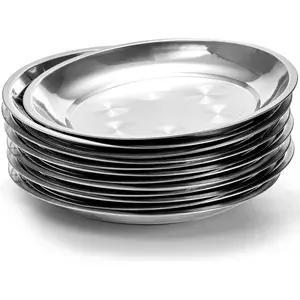 10 Pack Stainless Steel Dinner Plates, 10" Round Kitchen Metal Dish Plates, Rust-Proof Camping Serving Plates for BBQ, Snack, Salad, Appetizer, Fruit, Cookies