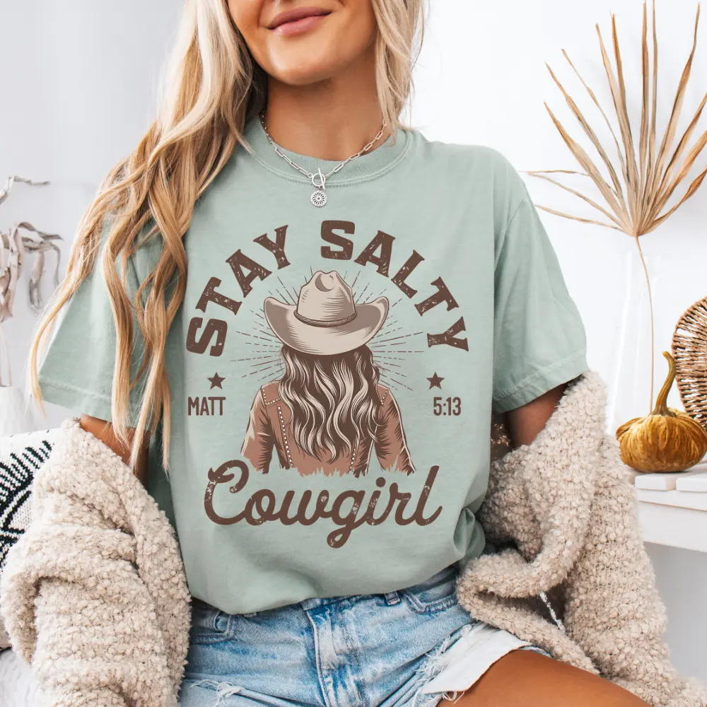 Stay Salty Cowgirl Comfort Colors Tee Western Graphic Shirt Rustic Country Women’s Top