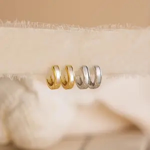 Mother of Pearl Inlay Huggies by Caitlyn Minimalist - Dainty Pearl Gemstone Hoop Earrings - Bridesmaid Jewelry - Maid of Honor Gift