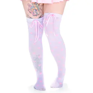 Heavenly Heart Over The Knee Socks with Pink Ribbon - Lavender/Pink