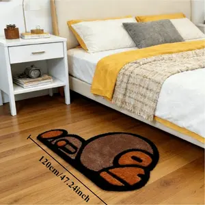 Cute cartoon brown monkey shape bedroom bedside special-shaped carpet trendy cool street style monkey lying flat living room decoration plush carpet brown simple game area thickened carpet home washable door bay window non-slip floor mat