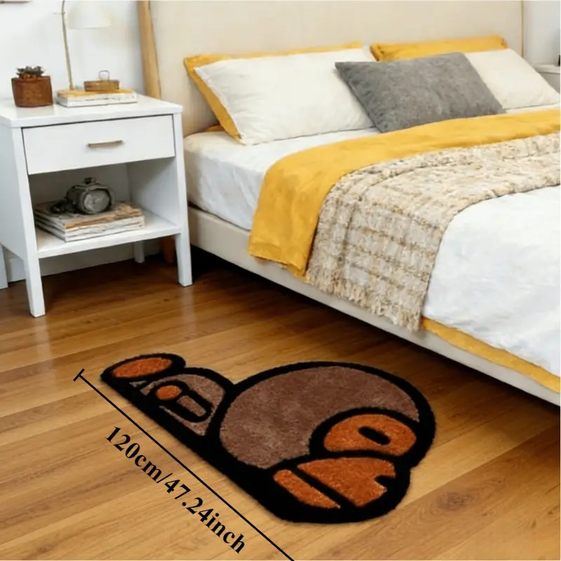 Cute cartoon brown monkey shape bedroom bedside special-shaped carpet, Animal pattern rug, living room decoration plush carpet game area thickened carpet home washable door bay window non-slip floor mat