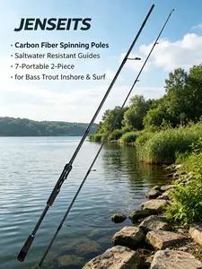 Jenseits Carbon Fiber Spinning Rods – Fishing Equipment, Saltwater-Resistant Guides, 6'/6.6'/7'/8' Portable 2-Piece, Cork/EVA Grip for Bass, Trout Inshore & Surf Fishing