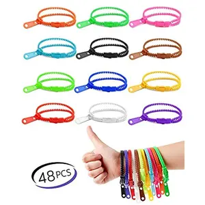 UpBrands 48 Pack Prizes for Kids Zipper Bracelets 7.5 Inches - Unicolor