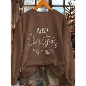 Women’s Christmas Print Casual Fashion Crewneck Sweater Top, Comfortable Letter Print for Autumn & Winter, Perfect Christmas Gift
