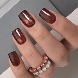 CurvLife Cocoa Galaxy Press-On Nails – 30PCS Medium Square | Deep Shimmer Brown with Metallic Glow | Luxurious Coffee-Toned Finish for Elegant Autumn Vibes | Easy to Apply, Long-Lasting, Comfortable | Perfect for Parties, Daily Wear & Seasonal Looks
