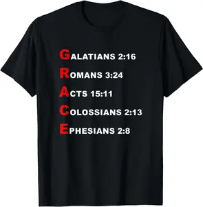 Grace Acrostic – 5 Christian Faith Bible Verse Scriptures T-Shirt