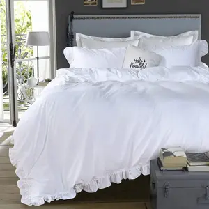 White Ruffle Duvet Cover  Washed  Farmhouse Shabby Boho Chic Bedding Comforter Quilt Cover 3 count  Aesthetic  Country  Bed Set Extra Soft Breathable
