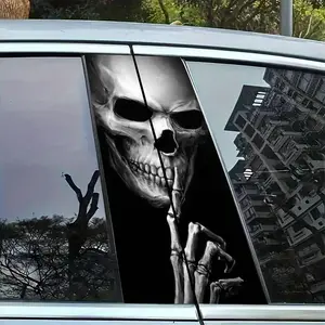 Cool Skeleton Shh Gesture Car Window Decals, Gothic Skull Vinyl Automotive Stickers, Waterproof Removable Car Center Pillar Accessories for Most Cars Trucks SUV, Automobile Decals