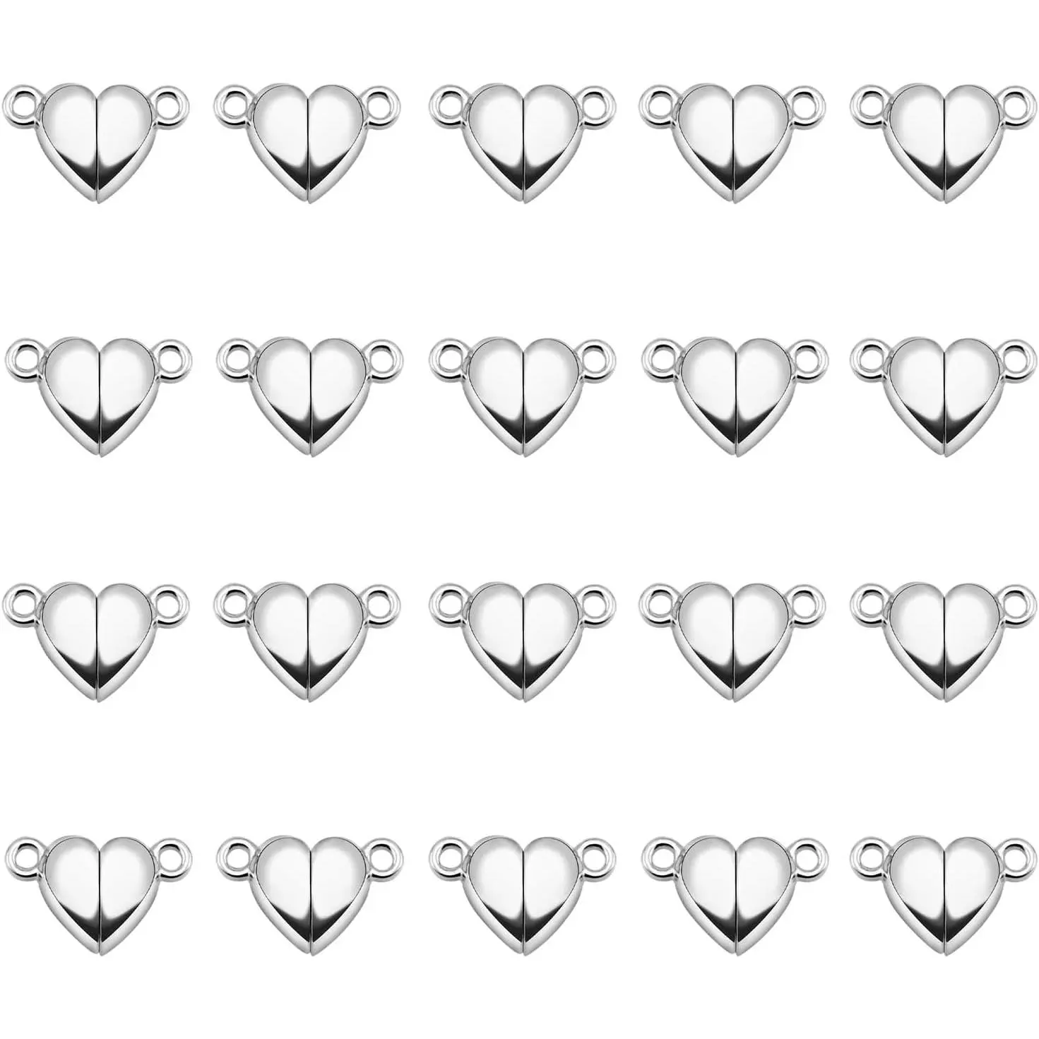 Heart Shaped Magnetic Clasps for Jewelry Making - 20-Pack 10mm (0.4in) Metallic Dual-Loop Closures, Gold/Silver Options, Jewelry Making Supplies, Beading & Chain Accessories (8mm/0.3in Gold 20pcs Available), Accessories For Beading