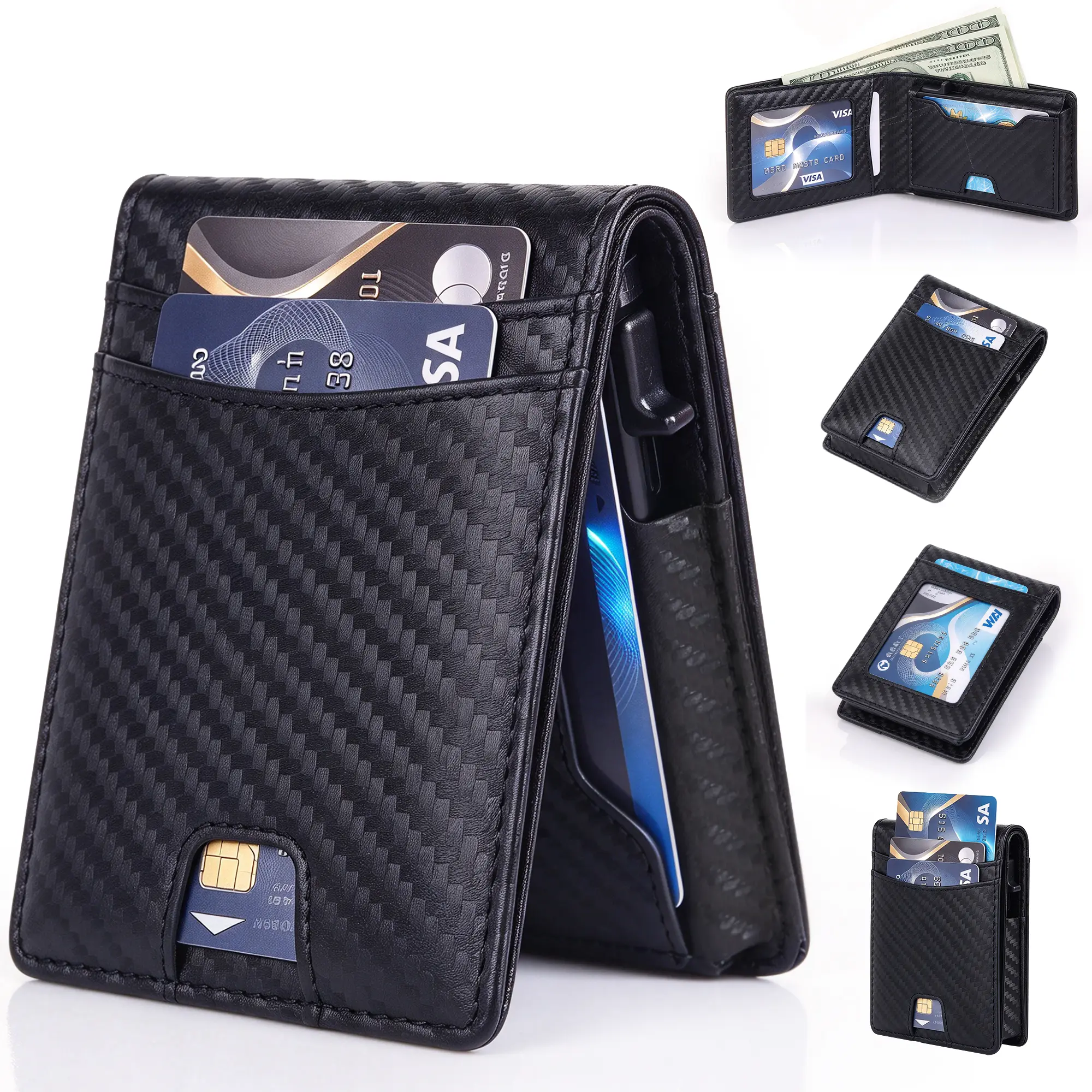 Men's RFID Blocking Smart Wallet - Pop-Up Card Holder with 2 ID Windows, Multiple Card Slots for Secure Storage & Organization