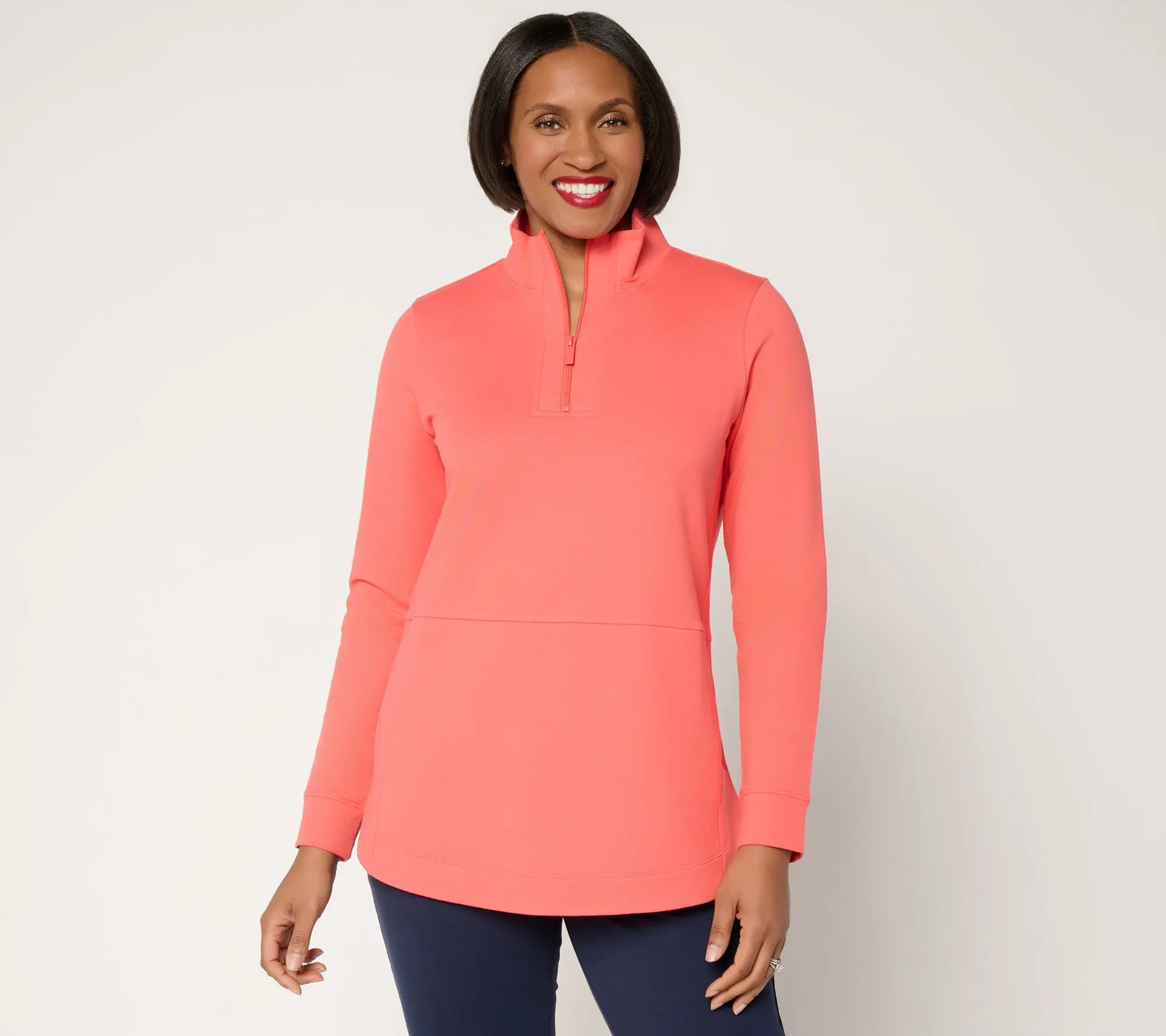 Denim & Co. Active Petite French Terry Half Zip Tunic