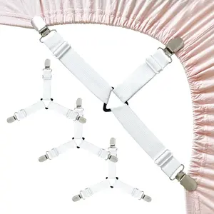 Upgraded Bed Sheet Straps – Non-Slip Fitted Sheet Holders for Corners, Adjustable Elastic Sheet Clips with Strong Metal Grips (White, 4PCS)