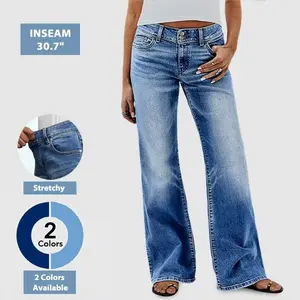 Flamingals Wash Dual Button Low Waist Straight Leg Jeans High Stretch Fabric 30.7" Inseam Machine Washable Comfortable Fit