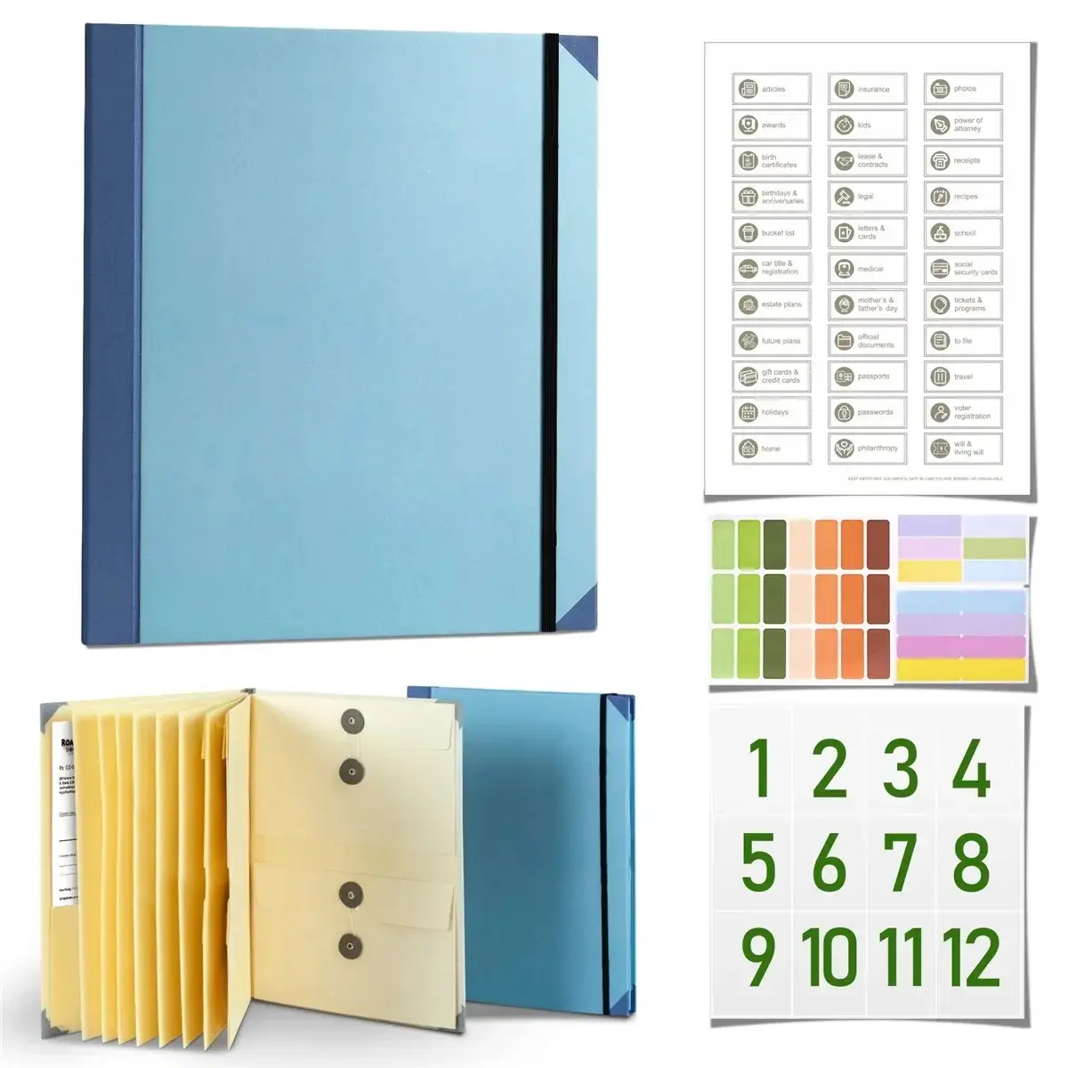 Important Document Organizer with Accordion File Design, Labels, Compact and Organized Layout - Personal Binder for Storing Papers, Certificates, Passports for Personal Use