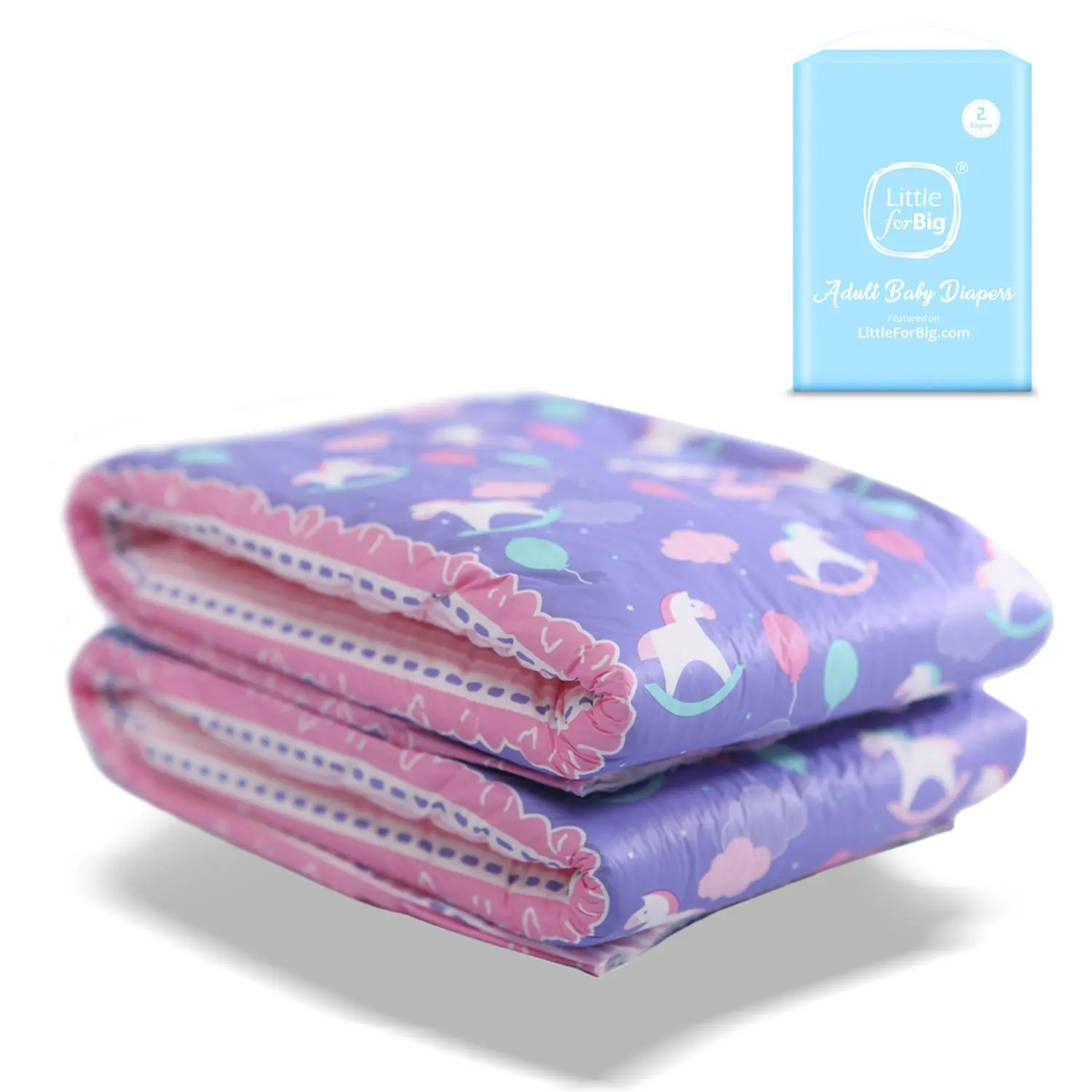 LittleForBig Little Fantasy Printed Plastic Disposable Adult Brief Nighttime Diapers - Ultra-Soft, Thick, Fluffy Padding, High Absorption, Leak Protection, 181 Oz Max Capacity, 2-Piece Multi-Pack (Medium, Large), Maximum (For Overnight Or Extended Wear)