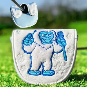 1pc Putter Head Cover with Snow Ape Pattern, Magnetic Closure PU Shell, Fluffy Lining, Cute Cartoon Design, Golf Accessories, Golf Equipment, Golf Gear