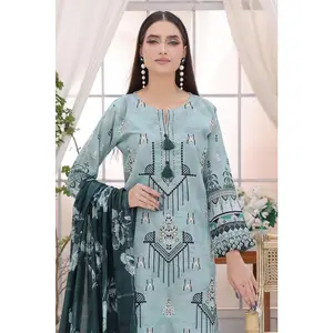 Misty Teal 3-Piece Embroidered Lawn Set (Bana Dora)