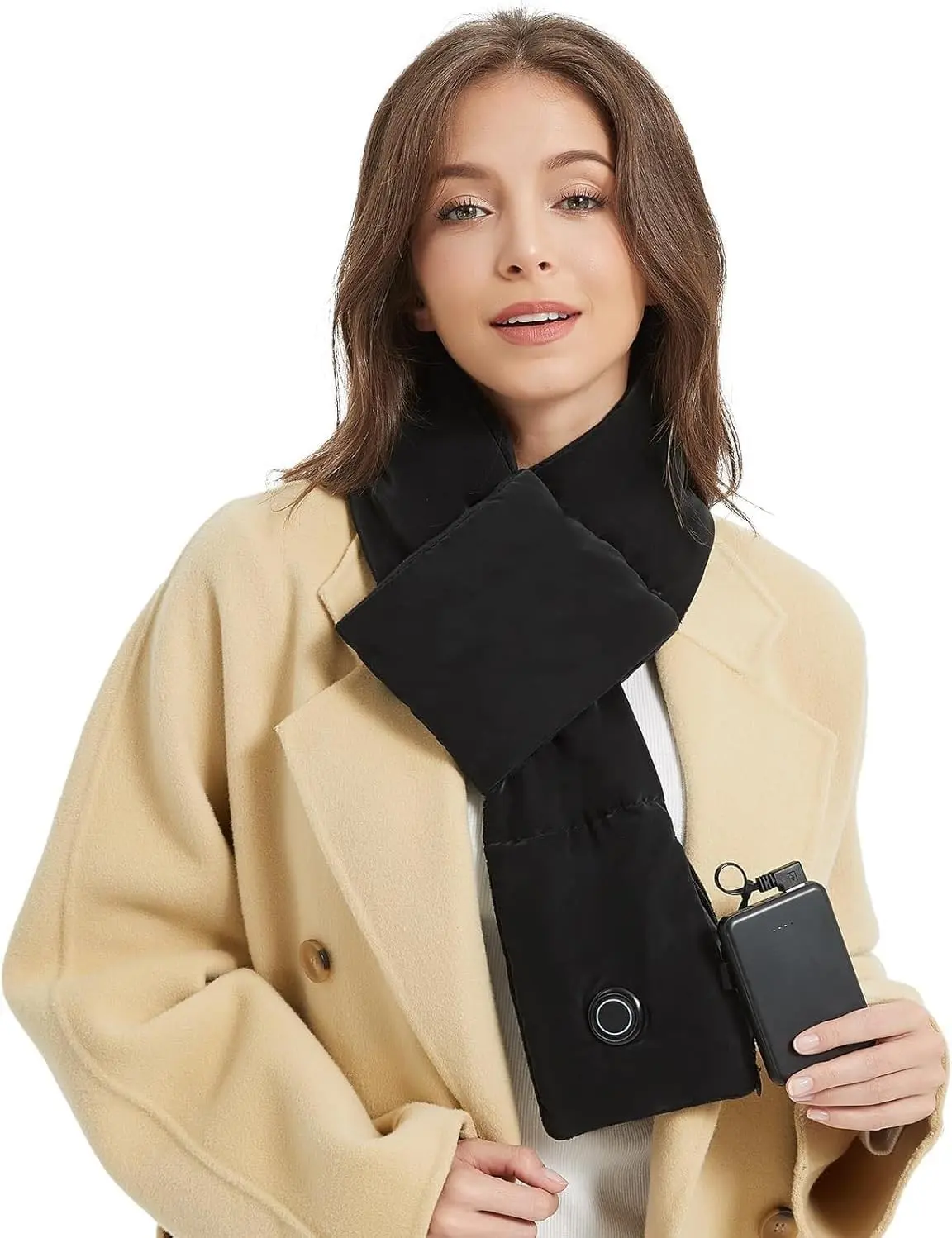 Heated Scarf for Women Men with Rechargeable 5000mah Battery Pack Heated Neck Pad,Three Temp Settings, Rapid Heat,Neck Warmer Warp (Deep Black)