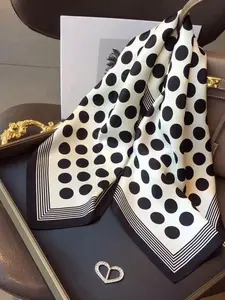 Women's Silk Scarf Headscarf Kerchief Polka Dot Square Silk Shawl Bohemian Vintage Smooth Silk Wrap Versatile Accessory for Beach Party Casual Wear