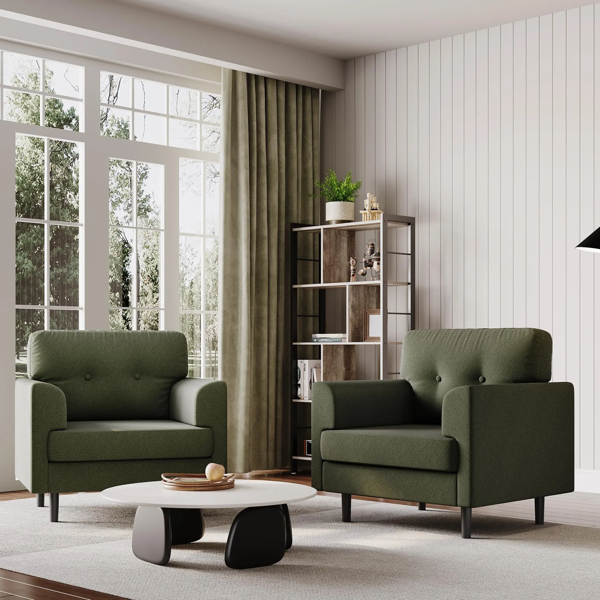 Garvee Ergonomic Wide Armrest Accent Chair - 38 Inch Linen Upholstered Reading Chair with High-Density Foam for Ultimate Comfort - Modern Single Seater for Living Room, Office & Bedroom (Green)