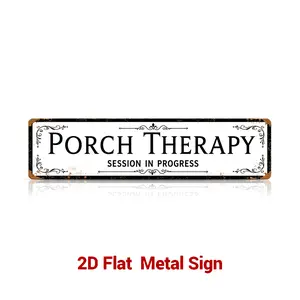 Palette&Wall “Porch Therapy” Metal Sign 16×4 Inch Farmhouse Porch Wall Decor Plaque, Rustic Patio Home Art Sign, Unique Gift for Mom, Friends & Family, summervibes