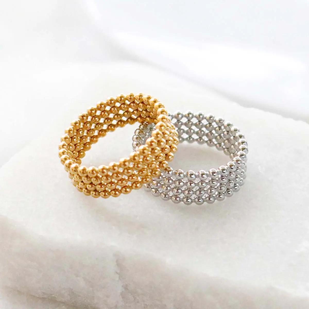 Stainless Steel Small Round Bead Ring - Polished Design, Available in Multiple Sizes for Women's Jewelry
