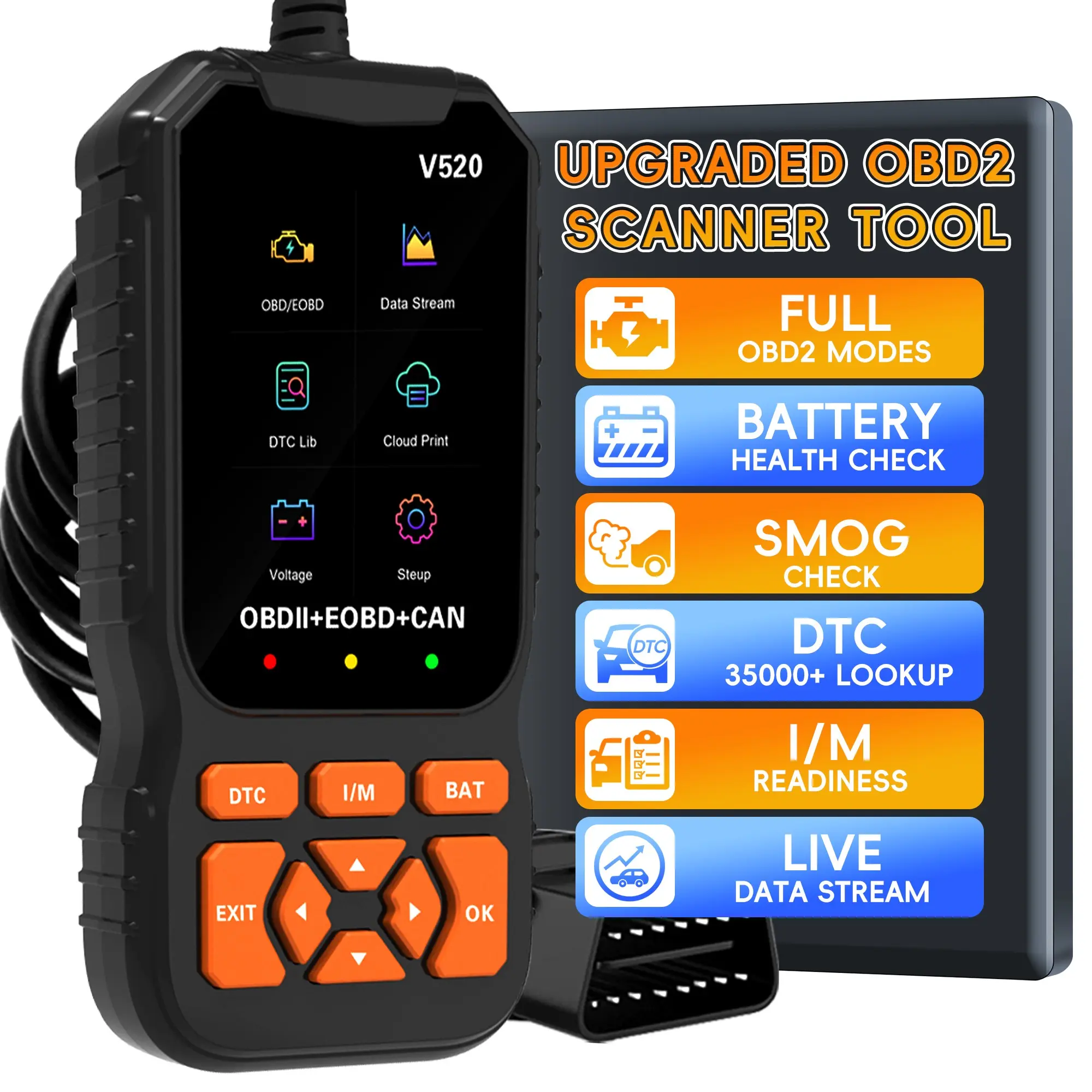 Obd2 Scanner Diagnostic Tool with Battery Tester, Automotive Scan Tool, Car Code Reader, Print Data to Cloud, Clear Engine Error Codes Since 1996