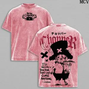 Tony Tony Chopper Washed Tee – OnePiece's Anime Manga Graphic Double Printed T-Shirt, Menswear Heavy Cotton Unisex Oversize Streetwear Vintage Cute Pirate Edition J7O