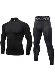 Mens Thermal Underwear Set Long Sleeve Compression Top and Long Johns Thermal Base Layer Bottom Compression Pants for Running Cycling Skiing in Winter