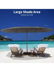 15FT Extra-Large Rectangular Cantilever Patio Umbrella - Heavy-Duty Frame Sunshade, Double-Sided Market Umbrella with Stand and Base, Sunshade Canopy for Poolside, Backyard