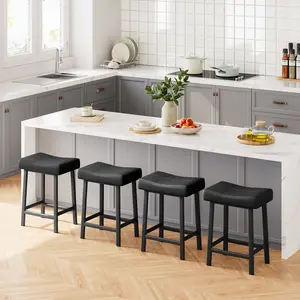 Counter Height Bar Stools Set of 4, 24 Inch PU Leather Barstools with Heavy Duty Metal Legs, Thick Saddle Seats Breakfast Stools for Kitchen Island, Bar, Dining Room, Easy Assembly