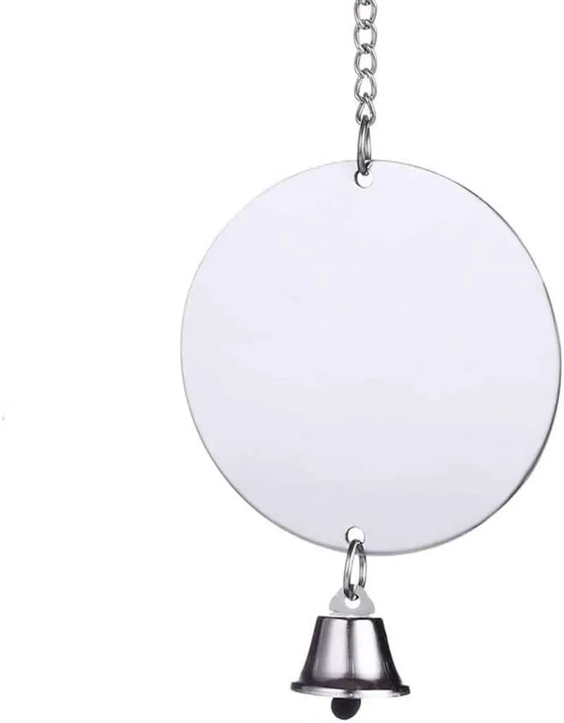 Hanging Bird Mirror Toy with Bells for Parakeets, Cockatiels, Conures, Lovebirds, Finches, and Canaries - Engaging Cage Swing Play Accessory (Bird Mirror with 1 Bell)