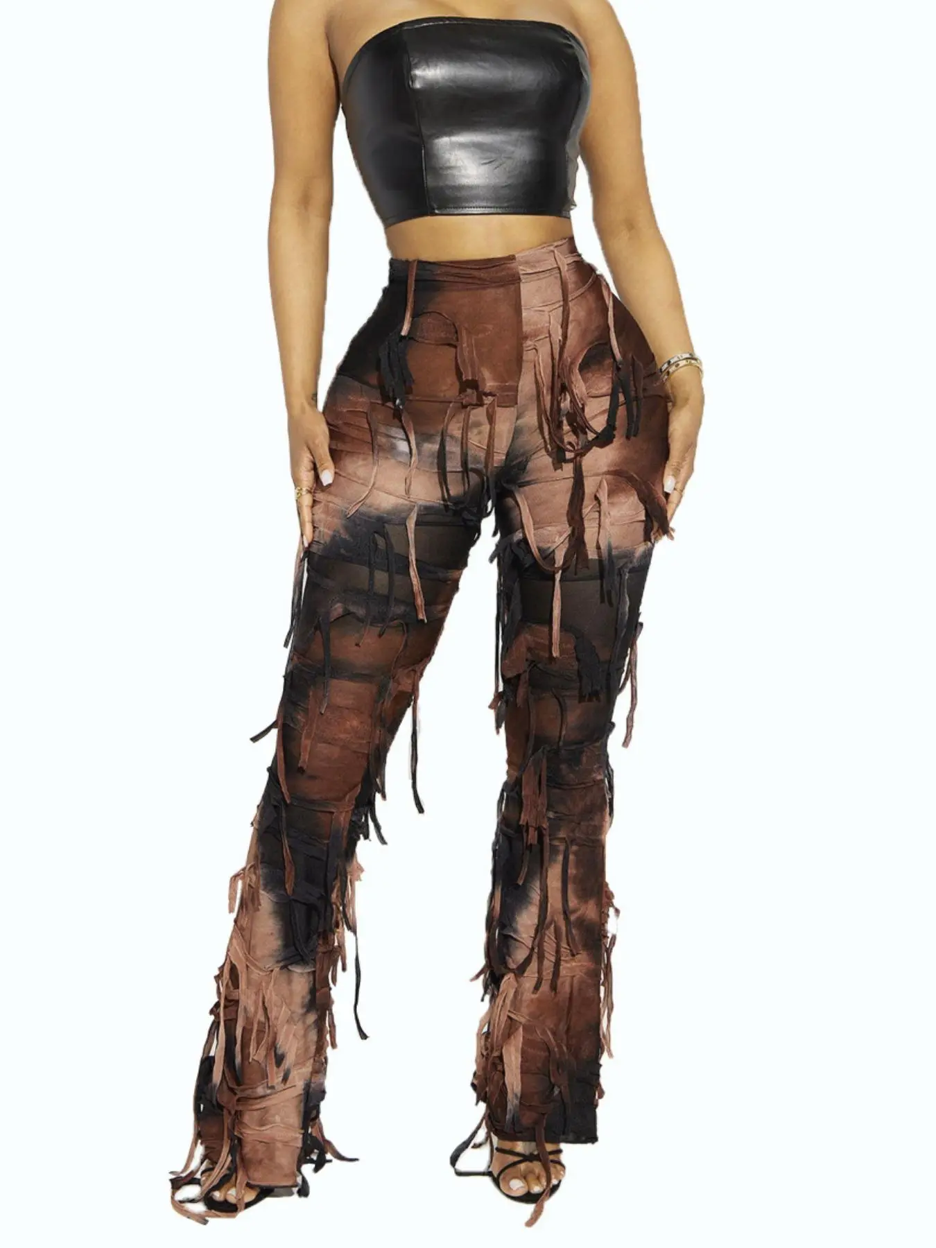 Women's Tie Dye Print Fringe Trim Pants, Street Fashion Boho Casual Trousers for Daily Wear, Ladies Bottoms for Spring & Fall, Boho Comfy Trousers, Casual Streetwear Pants, Boho Clothes