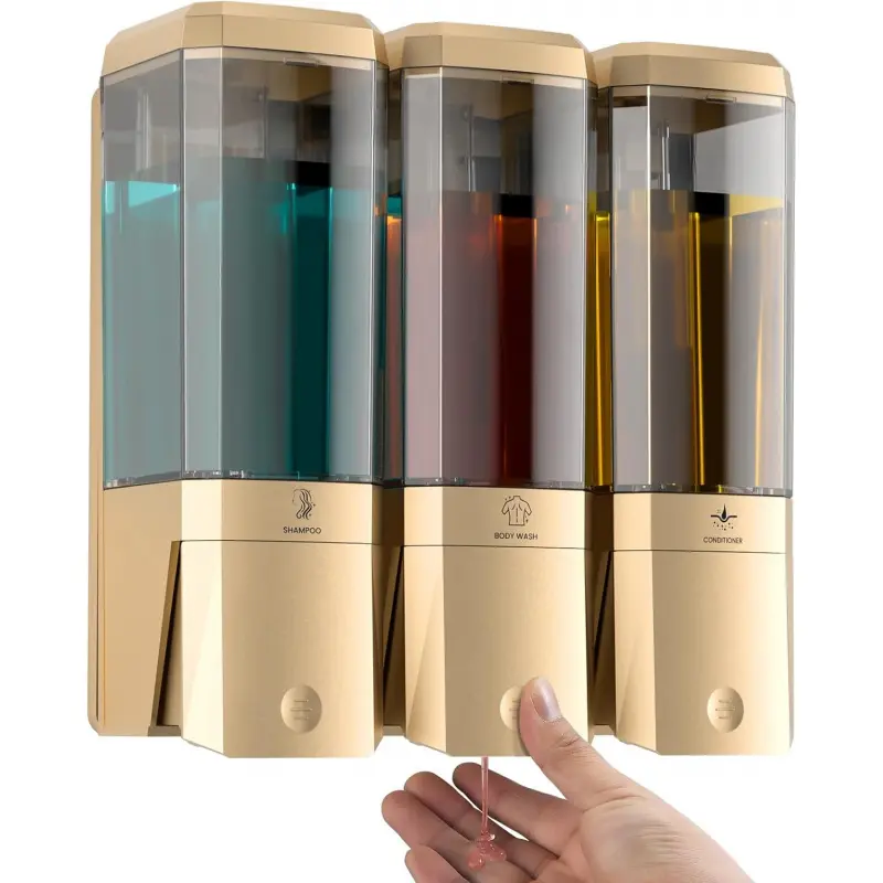 Shampoo and Conditioner Dispenser,Shower Dispenser 3 Chamber No Drill Shampoo Dispenser for Shower Wall Mounted Shower Soap Dispenser for Bathroom Hotel,Large Capaci