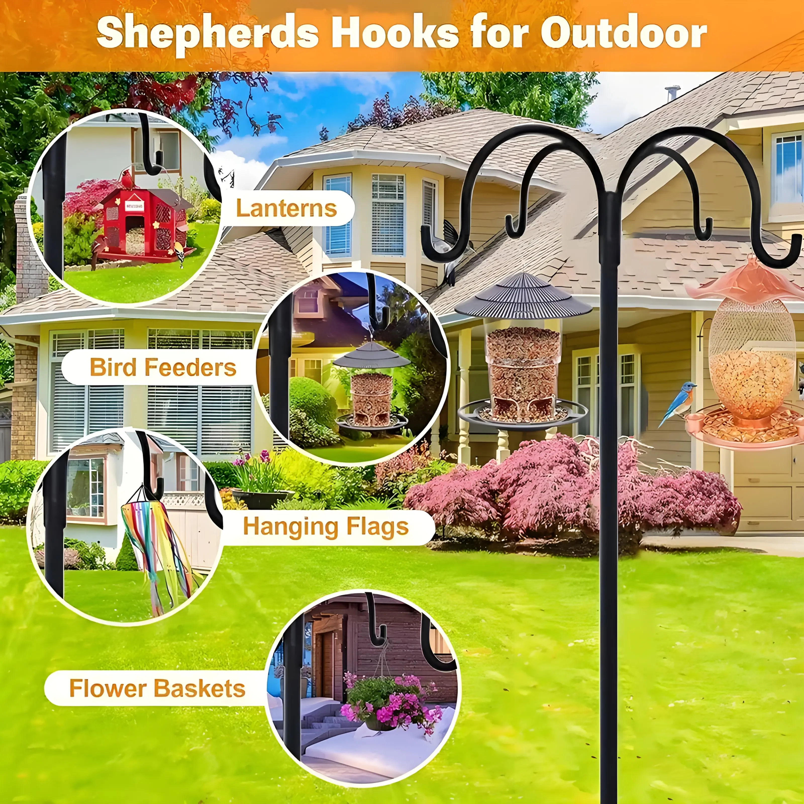 Heavy-Duty Detachable Metal Bird Feeder with 88-in Shepherd's Hook, Garden Decor, and Pet-Safe Feeding Tools - Bird Feeder Accessories for Outdoor Use