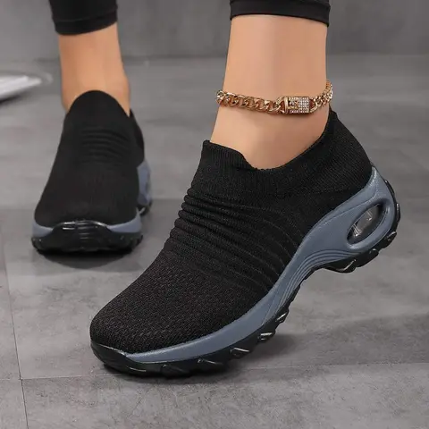 Women's Athletic Chic Slip-On Low Top Cut Active Sneakers - Textile Upper, Breathable Mesh, Lightweight Air Cushion Shoes for Women, Gym, Daily Fitness