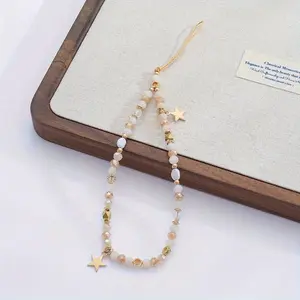Minimalist Elegant-Style Crystal & Star Charm Phone Chain, Phone Decoration, Phone Lanyard, 1 Count Cute Wrist Accessory for Phones Cameras Keys, Stylish and Exquisite Design Phone Strap, Cell Phone Charm