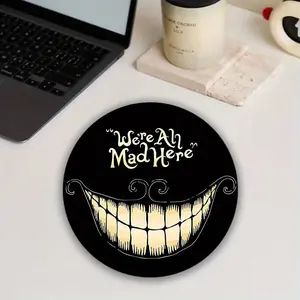 We're All Mad Here Letter Pattern Round Mouse Pad, 1 Count Non-slip Rubber Base Mouse Pad, Small Mousepad, Mouse Mat for Gaming PC Computer, Laptop & Office, Gaming Mouse Pads