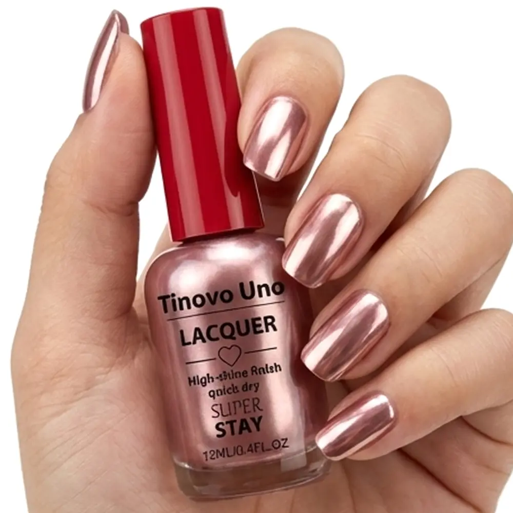 Tinovo Uno 1882 12ml Rose Gold Metallic Long Lasting Nail Polish Lacquer Gel, Quick Dry Formula, Long Stay, Durable Chrome Finish, Salon Quality, Polished Metallic Finish, Alcohol-Free, Parties, Cosplay & Holiday Gifts, Original Logo