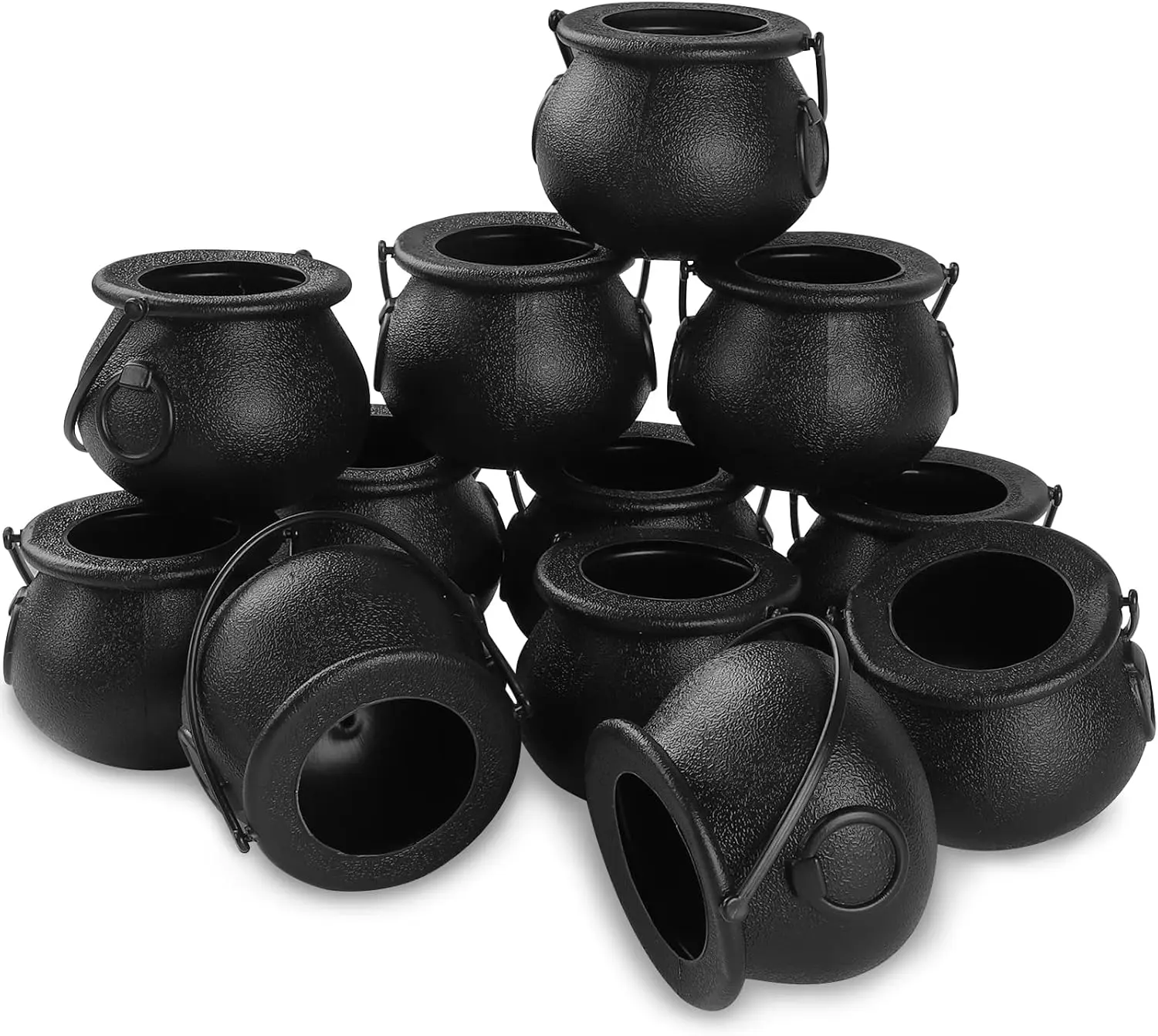 12pcs Mini Black Cauldron with Handle Halloween Mini Witch Cauldron Kettles Multi-purposed Small Plastic Cauldron Halloween Pot Candy holder for Halloween & St. Patrick’s Day Party Favors Decor